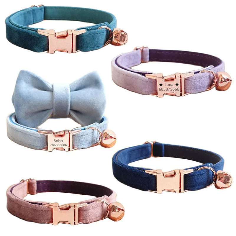 Collection de colliers pour chien avec quincaillerie en or rose sur fond blanc

