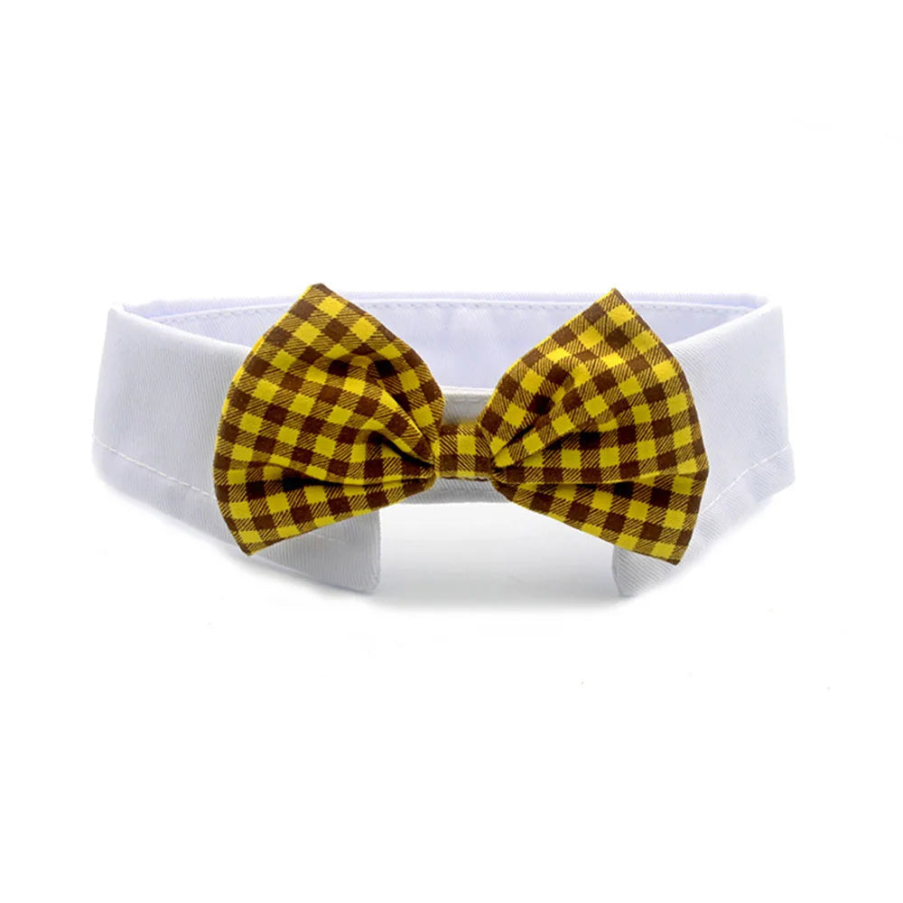 Nœud papillon jaune à carreaux sur fond blanc
