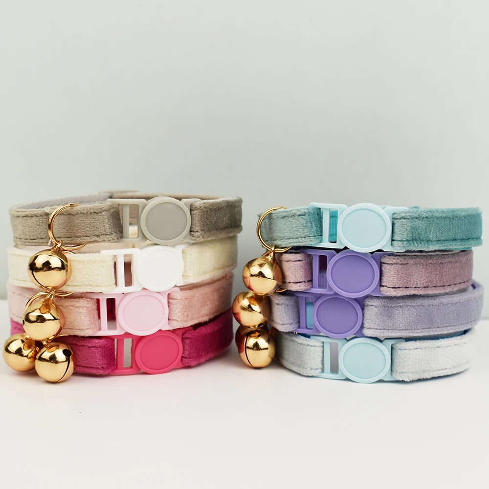 Des piles de colliers colorés avec des plaques sur un fond gris clair

