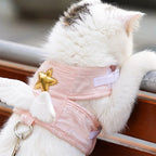 Chat portant une tenue rose avec un accessoire en étoile dorée

