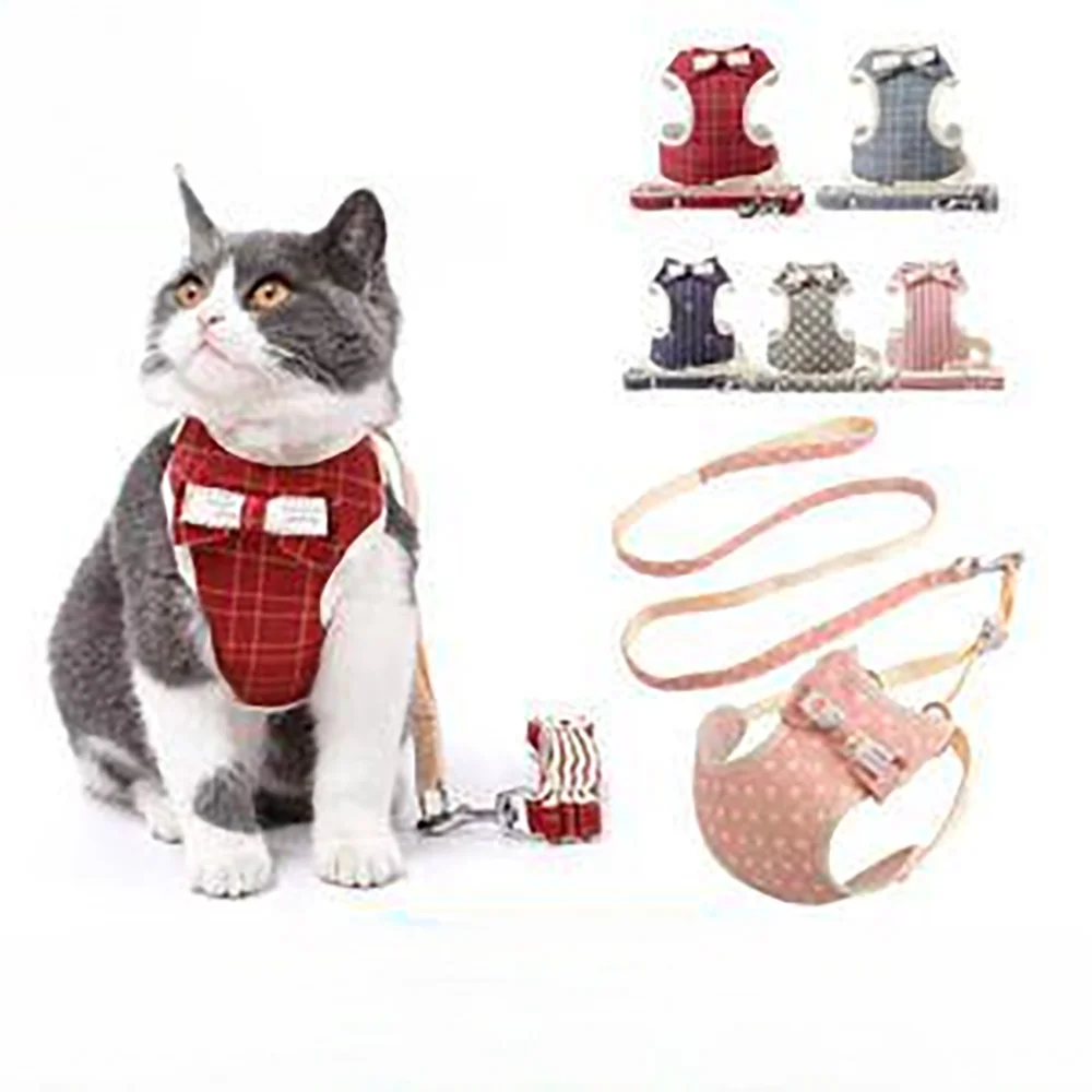 1 Adjustable Plaid Pet Harness with Leash for Cats, Soft Comfortable Vest, Pet Supplies, Kitten Walking Gear