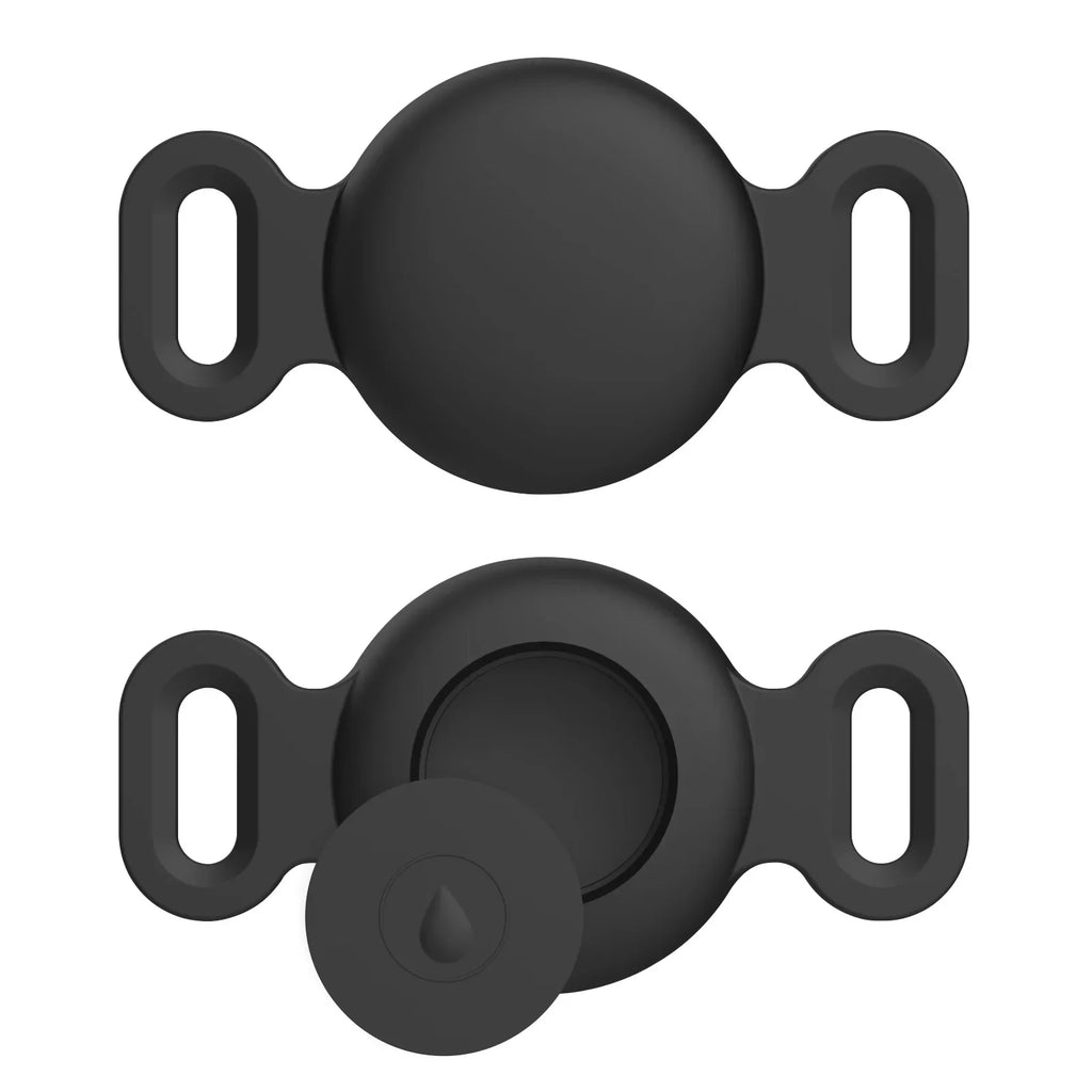 Deux stops de porte en silicone noir sur fond blanc
