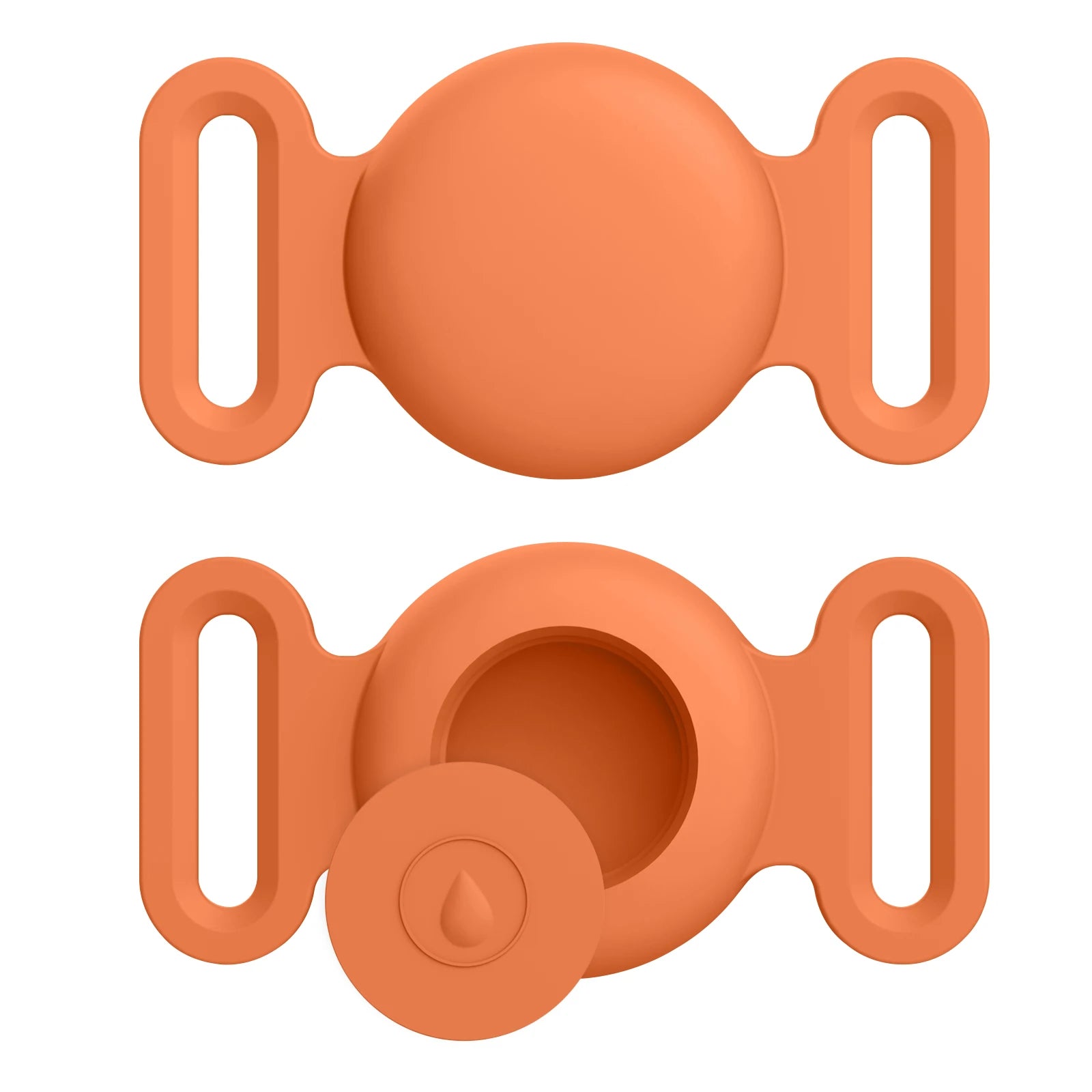 Deux caches de bouteilles en silicone orange sur fond blanc
