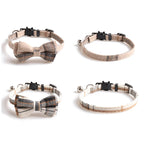 Quatre colliers à carreaux avec nœud papillon sur fond blanc