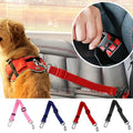 Harnais de sécurité pour chien avec clip de ceinture de sécurité, harnais portant chien, gros plan du clip et options de couleur.

