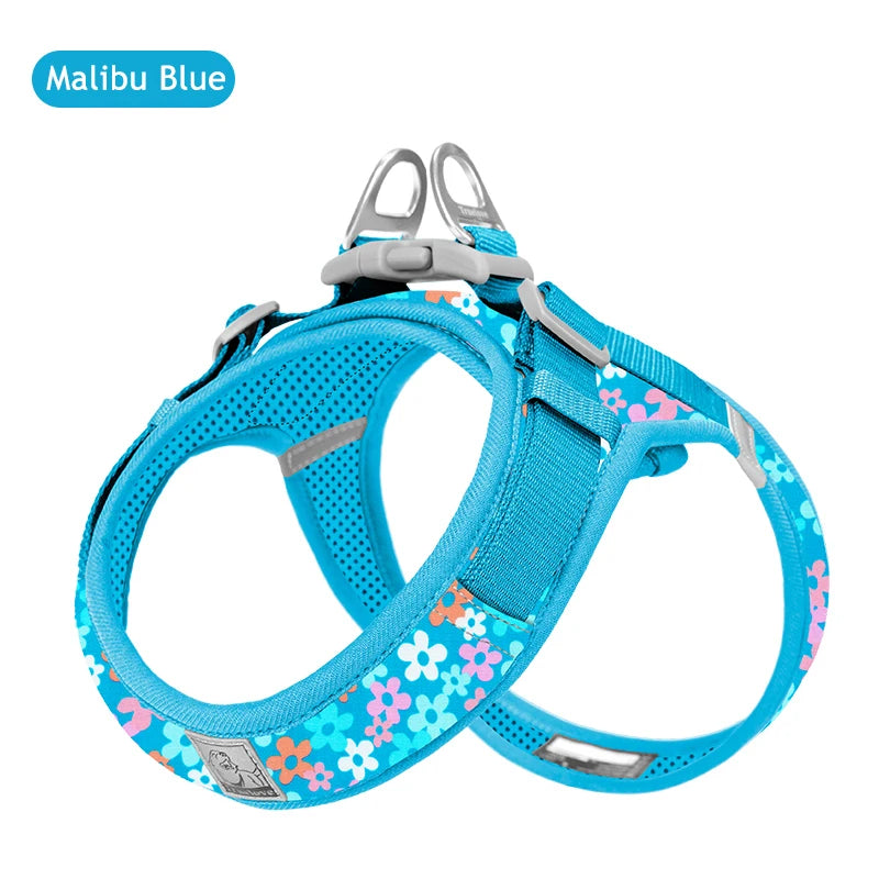 Harnais pour chien à motifs floraux en Malibu Blue sur fond blanc
