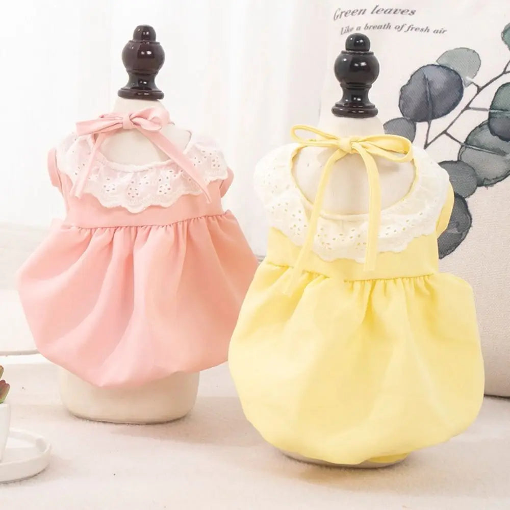 Deux petits sacs, un rose et un jaune, avec des détails en dentelle sur une surface blanche.

