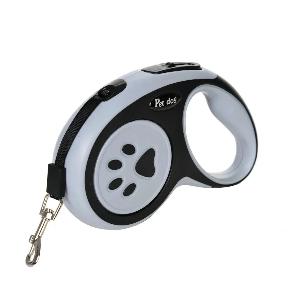 Laisse rétractable pour chien avec un motif noir et blanc sur fond blanc

